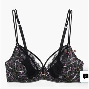 Savage Fenty 38G purple black lace has charm NWT A little tart gingham bra